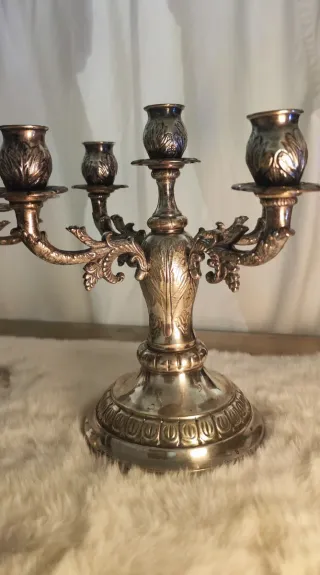 2 Candelabros Baño de Plata Antiguos 5 Velas