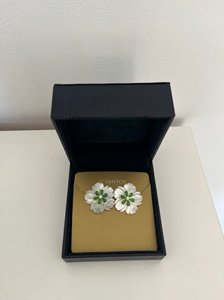 Pendientes plata 925 flores nácar y esmeralda
