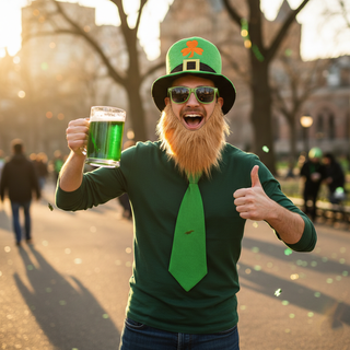 Sombrero, Gafas, Barba y Corbata San Patricio
