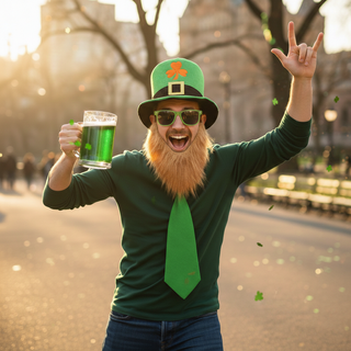Sombrero, Gafas, Barba y Corbata San Patricio