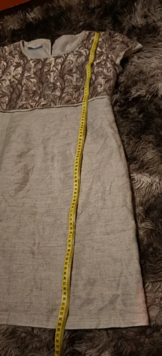 Vestido lino brocado beige y dorado Talla 44-46