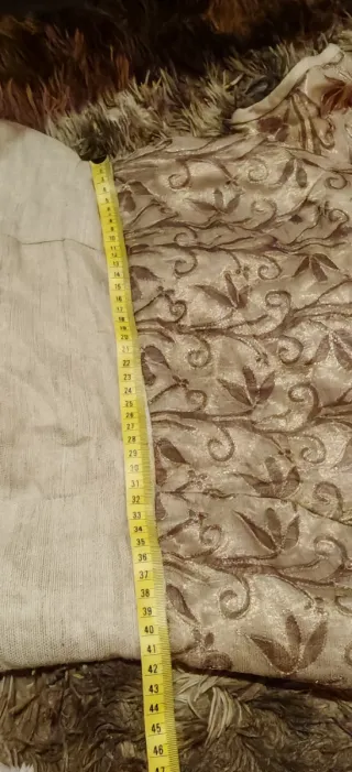 Vestido lino brocado beige y dorado Talla 44-46