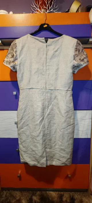 Vestido lino brocado beige y dorado Talla 44-46