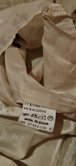 Vestido lino brocado beige y dorado Talla 44-46