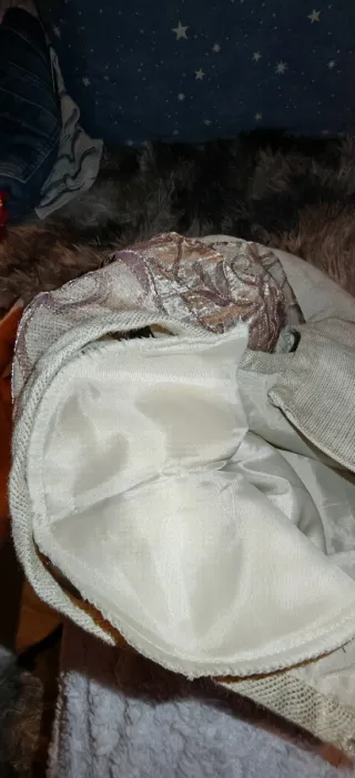 Vestido lino brocado beige y dorado Talla 44-46