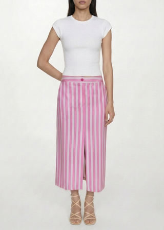 Falda midi rosa rayas Mango