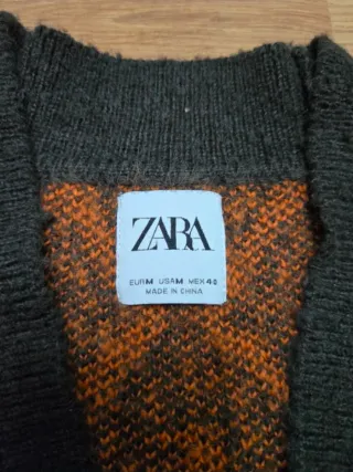 Chaqueta Zara Punto Diamantes Naranja Talla M