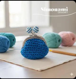 Set Borsa + Portamonete Uncinetto Blu In Cordino