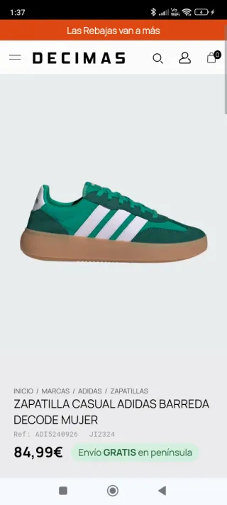 Zapatillas mujer Adidas Verdes Talla 43