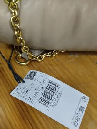 Bolso acolchado Mango beige y dorado