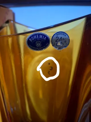 Vaso in vetro di Bohemia color ambra e bordi trasp