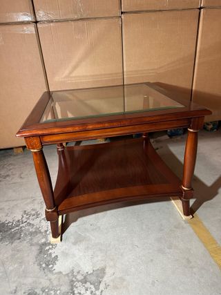 Mesa auxiliar madera y cristal 70x70