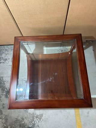 Mesa auxiliar madera y cristal 70x70