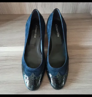 Scarpe Claurette N.37 Blu Scamosciate e Lucide