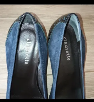 Scarpe Claurette N.37 Blu Scamosciate e Lucide