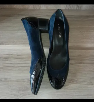 Scarpe Claurette N.37 Blu Scamosciate e Lucide