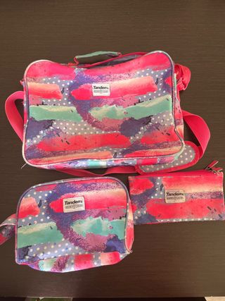 Conjunto bandolera, estuche y neceser marca Tandem