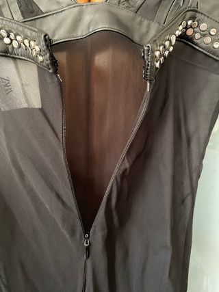 Vestido largo gasa y piel ovina negro