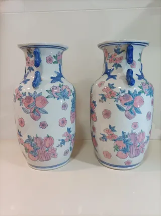 Set di 2 vasi in ceramica smaltata floreale