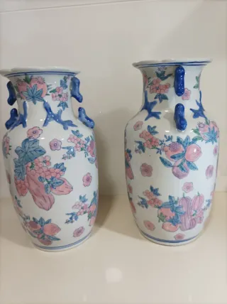 Set di 2 vasi in ceramica smaltata floreale