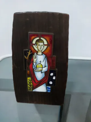 2 Placas Arte Sacro Vintage Esmalte sobre metal.