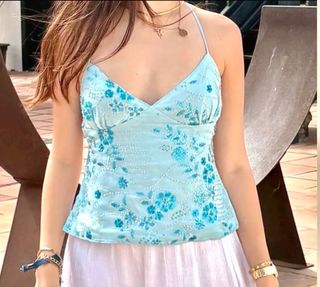 Top estilo ibiza azul bordado Talla s/36 Shein