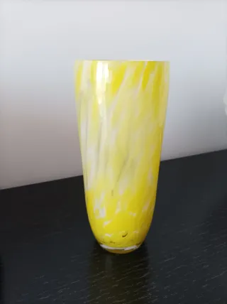 Vaso in cristallo Murano giallo e bianco