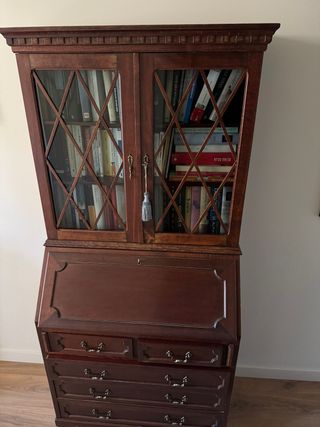 Mueble escritorio madera y cristal 1970