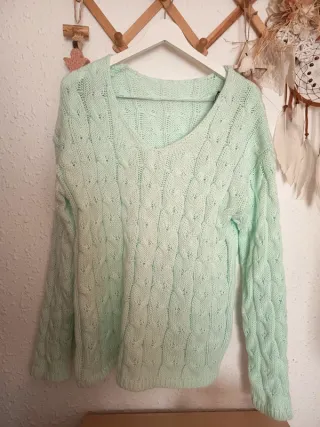 Jersey verde punto trenzado talla única