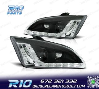 FAROS FORD FOCUS 04-08 LUZ DIURNA LED FONDO NEGRO
