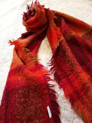 Bufanda chal cuadros naranja y rojo