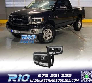 FAROS PARA DODGE RAM 06-08 LUZ DIURNA LED NEGRO
