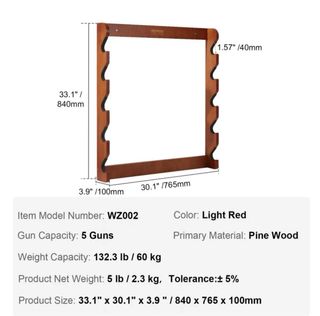 Armero VEVOR in legno massello per 5 fucili, 60 kg