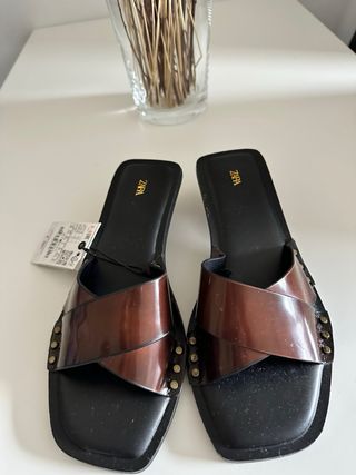 Sandalias Zara Cuero Marrón Talla 38