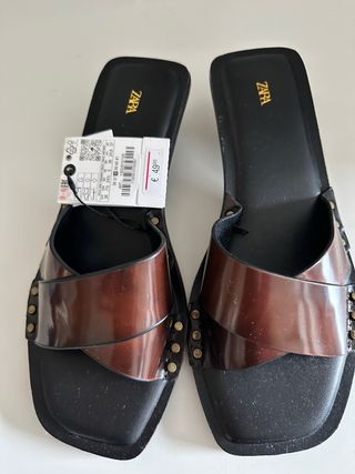 Sandalias Zara Cuero Marrón Talla 38