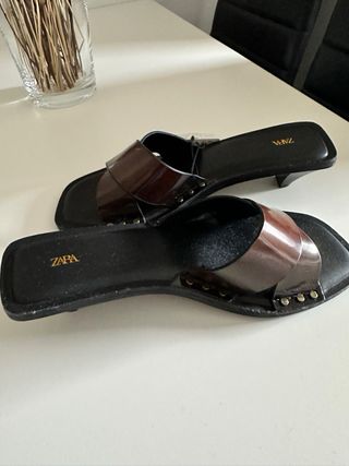 Sandalias Zara Cuero Marrón Talla 38