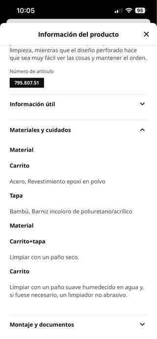 Carrito auxiliar 3 bandejas + tapa bambú