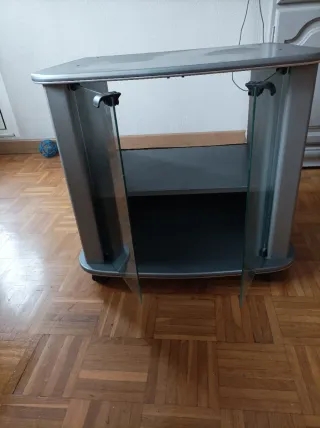 Mueble TV cristal y metal gris