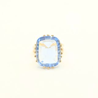 Anillo Oro 18k Solitario Azul T-12