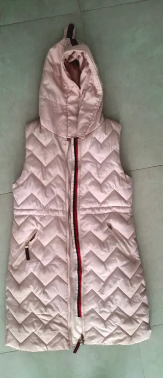 Chaleco Acolchado Rosa Capucha Talla L