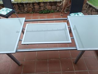 Tavolo da giardino allungabile in vetro + 4 sedie (set)