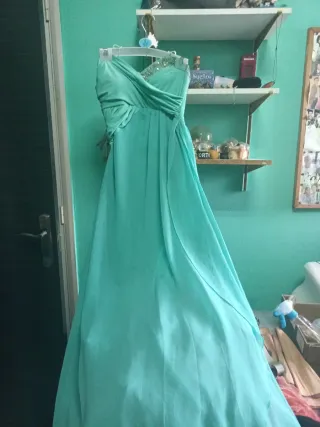 Vestido de fiesta largo verde azulado