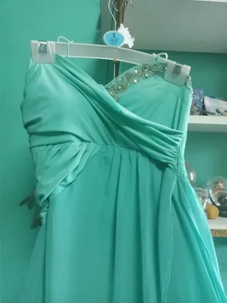 Vestido de fiesta largo verde azulado