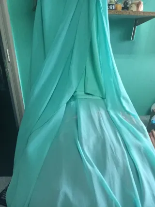 Vestido de fiesta largo verde azulado