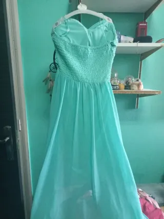 Vestido de fiesta largo verde azulado