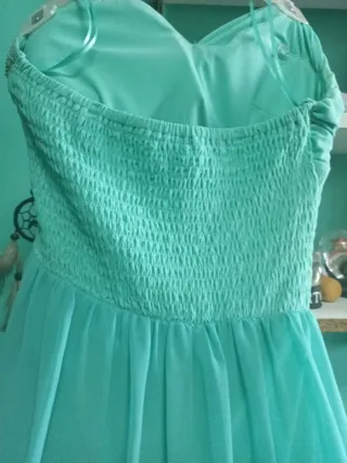 Vestido de fiesta largo verde azulado