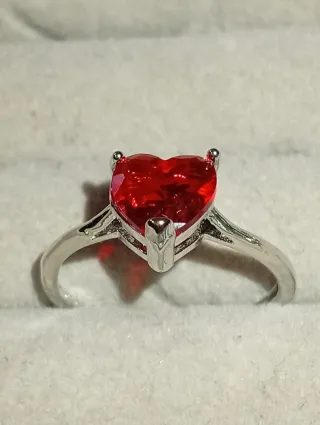 Anillo Plata Ley 925 Corazón Rojo