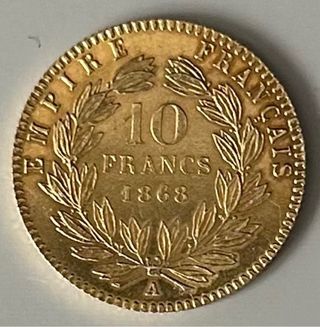 Moneda Oro 10 Francos Napoleón III 1868.