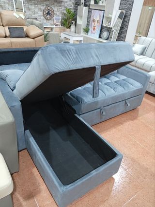 Sofá Cama Chaise Longue con Arcón Gris