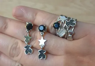 Conjunto Tous Plata y Gemas Negras